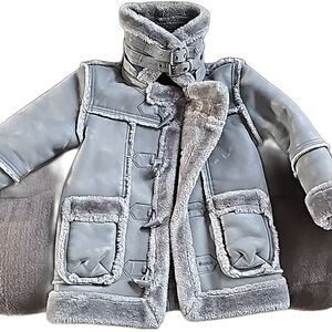 Coat By Jordan Craig Grey Faux Suede Size 5 Children Double Buckle Collar
